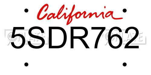 5SDR762 California License Plate