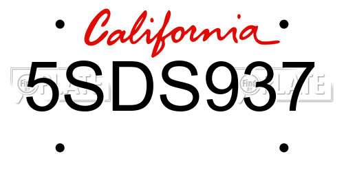 5SDS937 California License Plate