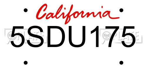 5SDU175 California License Plate
