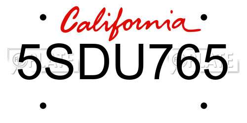 5SDU765 California License Plate