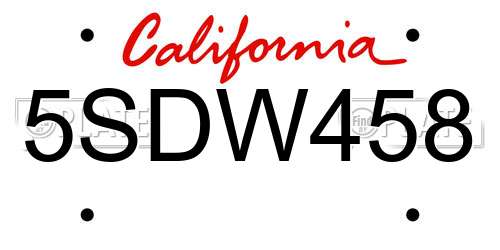 5SDW458 California License Plate