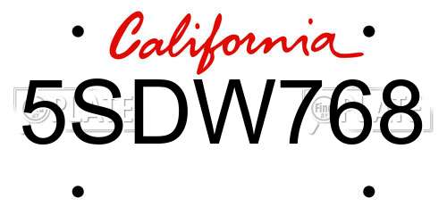 5SDW768 California License Plate