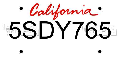 5SDY765 California License Plate