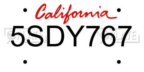 5SDY767 California License Plate