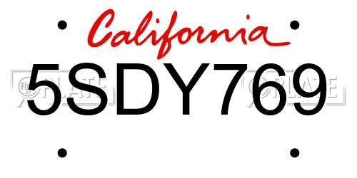 5SDY769 California License Plate
