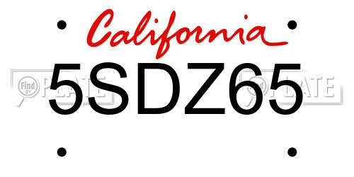 5SDZ65 California License Plate
