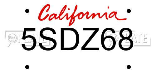 5SDZ68 California License Plate