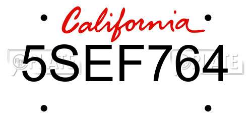5SEF764 California License Plate