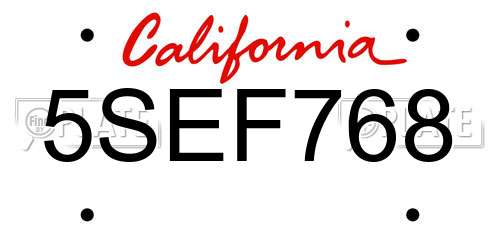 5SEF768 California License Plate