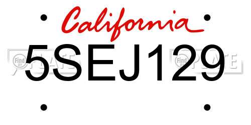 5SEJ129 California License Plate