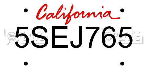 5SEJ765 California License Plate