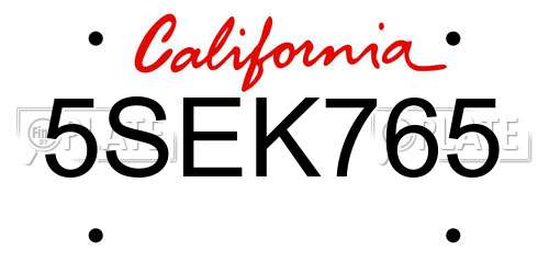 5SEK765 California License Plate