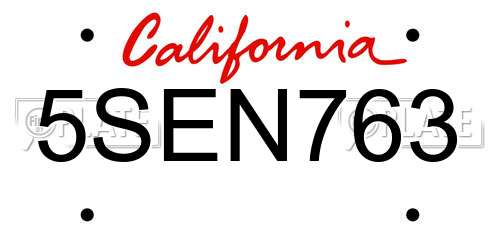 5SEN763 California License Plate
