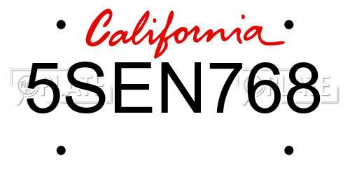 5SEN768 California License Plate