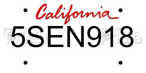 5SEN918 California License Plate