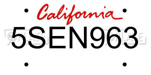 5SEN963 California License Plate