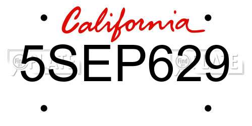 5SEP629 California License Plate