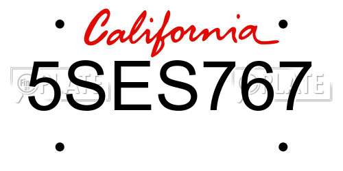 5SES767 California License Plate