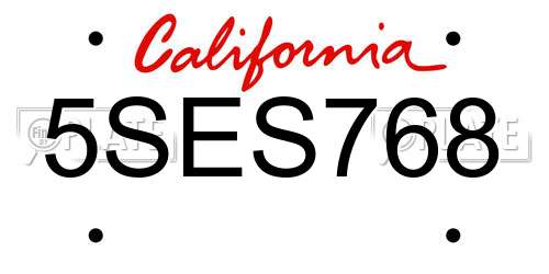 5SES768 California License Plate