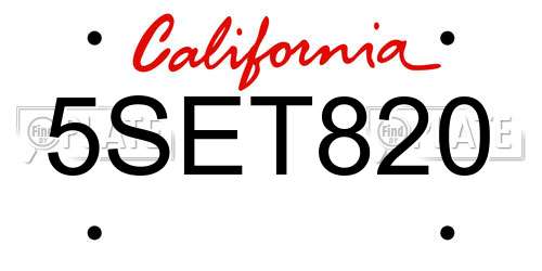 5SET820 California License Plate