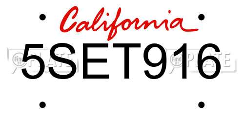 5SET916 California License Plate