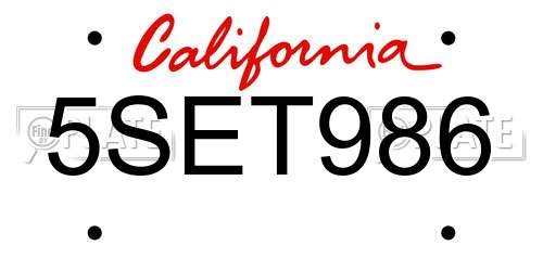 5SET986 California License Plate