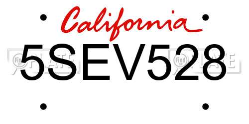 5SEV528 California License Plate