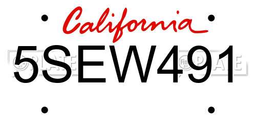 5SEW491 California License Plate