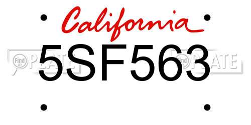 5SF563 California License Plate