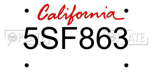 5SF863 California License Plate