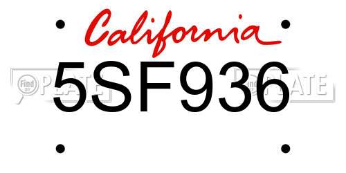 5SF936 California License Plate