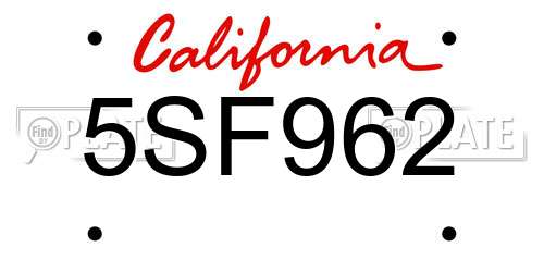 5SF962 California License Plate