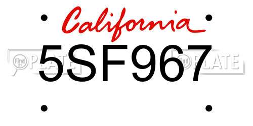 5SF967 California License Plate