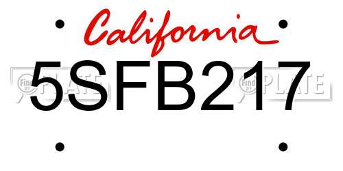 5SFB217 California License Plate