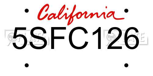 5SFC126 California License Plate