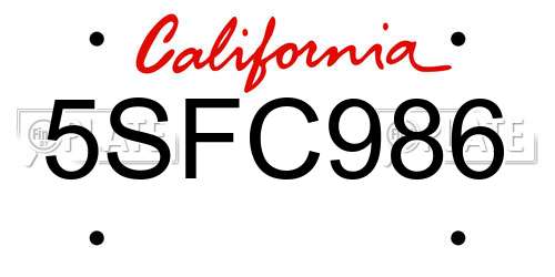 5SFC986 California License Plate
