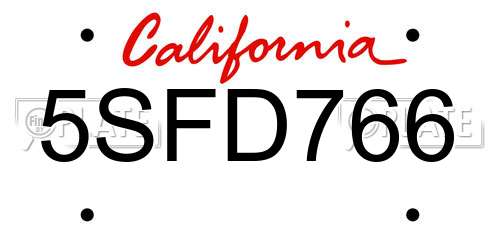 5SFD766 California License Plate