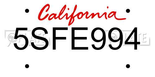 5SFE994 California License Plate