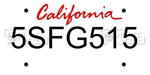 5SFG515 California License Plate