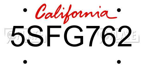 5SFG762 California License Plate