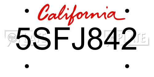 5SFJ842 California License Plate
