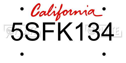 5SFK134 California License Plate