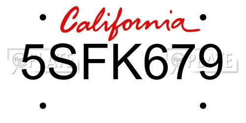 5SFK679 California License Plate