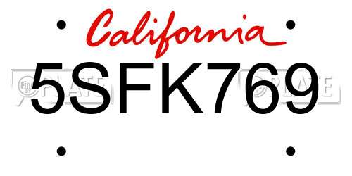 5SFK769 California License Plate