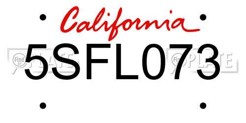 5SFL073 California License Plate