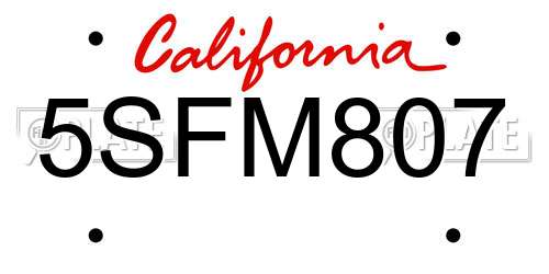 5SFM807 California License Plate