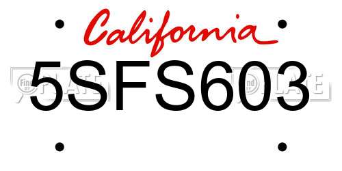 5SFS603 California License Plate