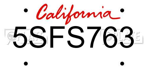 5SFS763 California License Plate