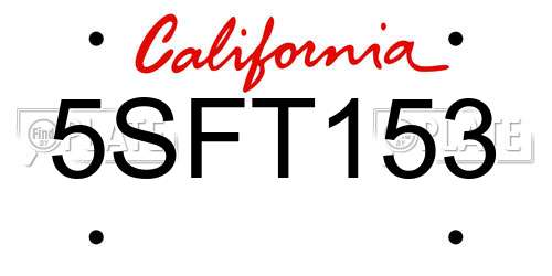 5SFT153 California License Plate