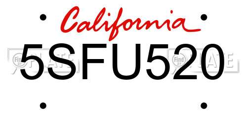 5SFU520 California License Plate
